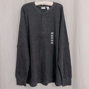 Covington XLT Charcoal Heather Waffle Knit Long Sleeve Cotton Henley